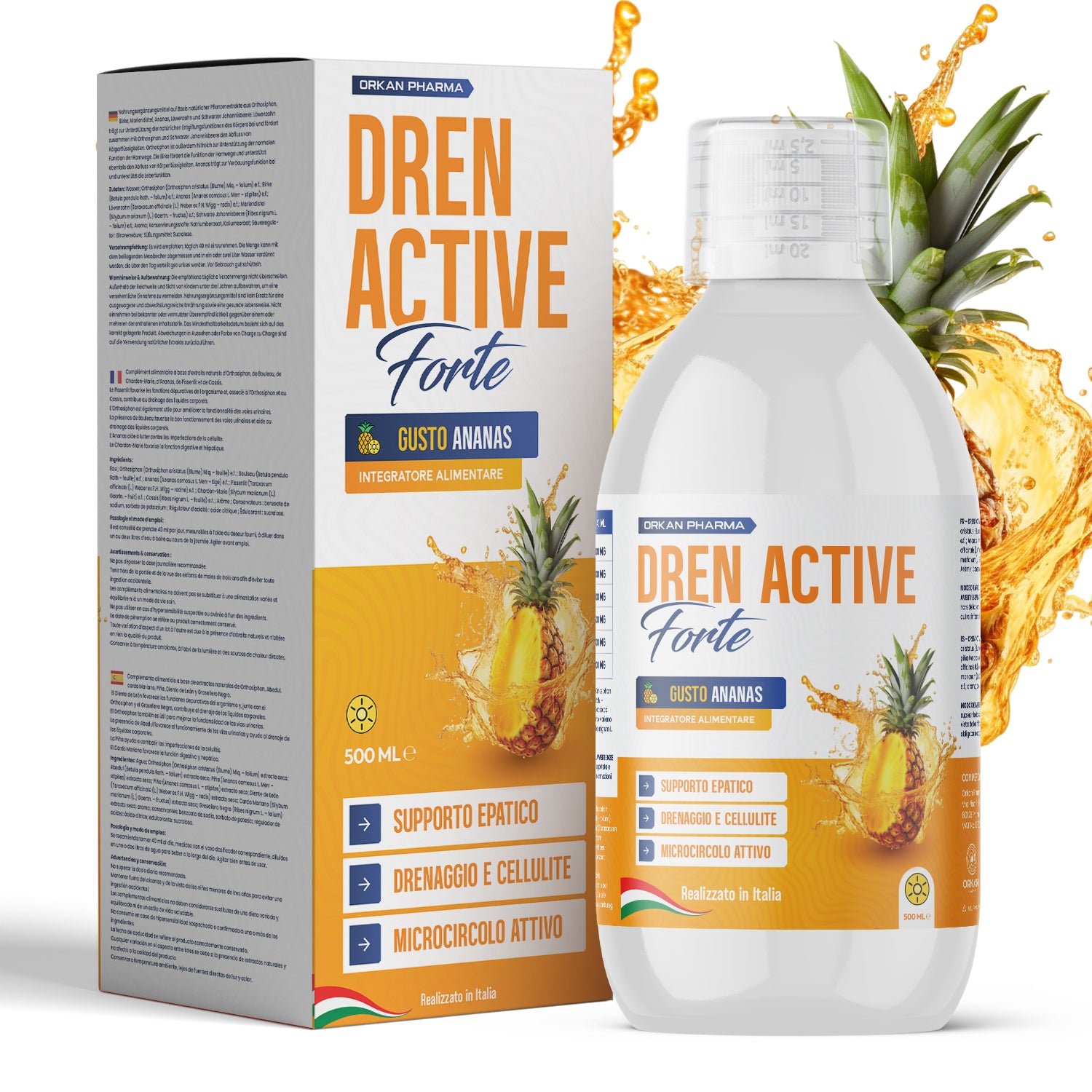 Diuretico Drenante Forte Dimagrante Detox per Ritenzione Idrica Potente Anticellulite Glutei e Gambe 500 ML Gusto Ananas Made in Italy